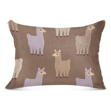 Imagem de Fronhas decorativas de animais fofos com lhama marrom alpaca com zíper para o corpo fronha padrão Queen King fronha floral animal fronha de cama fronhas básicas, tamanho Queen, 50,8 cm x 76,2 cm