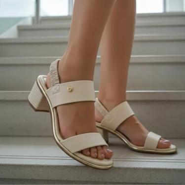 Imagem de Sandália Salto Bloco Tramada Conforto Beira Rio - Creme/Marfim