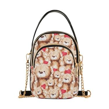 Imagem de Joisal Bolsa tiracolo xadrez estilo britânico vermelha, bolsa com zíper triplo, bolsas femininas, Ursinhos de pelúcia, 15*21*8cm