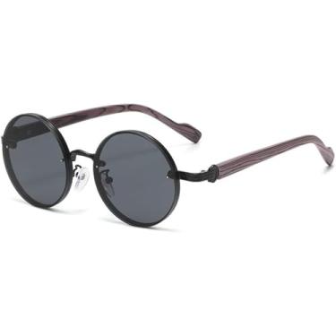 Imagem de Óculos de sol de metal redondo com lentes espelhadas coloridas estilo retrô - para mulheres, homens, corrida e esportes ao ar livre, Lentes cinza escuro