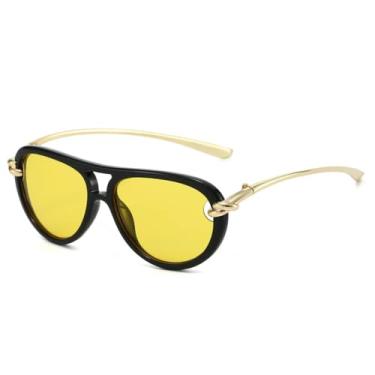 Imagem de Óculos de Sol Unissex com Hastes Dobráveis para Férias na Cor Areia, Proteção UV400 (Preto e Amarelo)