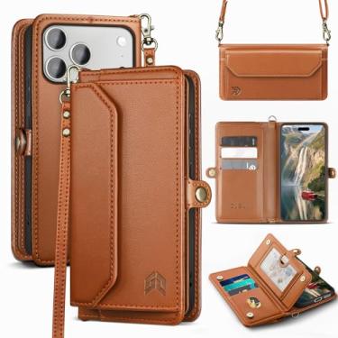 Imagem de DJBull Capa carteira para iPhone 17 Pro de 6,3 polegadas com suporte para cartão, alças de ombro e pulseira, couro PU macio, encaixe magnético, capa de telefone flip para mulheres e homens para Apple