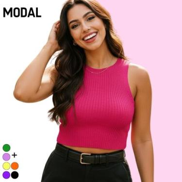 Imagem de Cropped Básico Canelado Tricot Modal Cor:PinkTamanho:U - Vitrine Colle