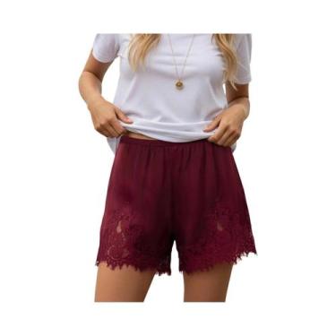 Imagem de Shorts De Pijama Micro Mini De Seda Satin Com Renda Para Mulheres, Cin