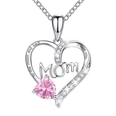 Imagem de ORICU Colar feminino com pingente de coração de amor, presente de dia das mães para mãe, avó, esposa, filha e filho, melhores presentes para o dia das mães, I Love You Mom (com caixa de presente),