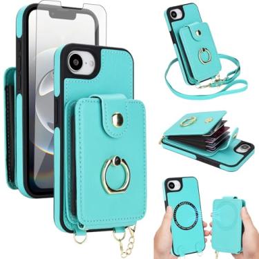 Imagem de Capa de telefone para iPhone 16e/SE 2025/SE 4 capa carteira magnética destacável e protetor de tela anel suporte compatível com bloqueio de RFID MagSafe i Phone16e i16e 16 e SE4 16eCapa para mulheres