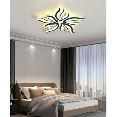 Imagem de Luminária de teto moderna em formato de flor, lustre LED preto para quarto, luminária regulável para sala de estar com controle remoto, luminária de embutir no teto, ideal para quarto infant