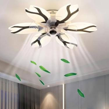 Imagem de Ventilador de teto com iluminação LED moderna, dimerizável, com controle remoto e luminária para sala de estar e quarto (preto)