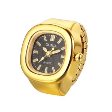 Imagem de JewelryWe Relógio de dedo quadrado feminino – analógico, quartzo, elástico, anel de anel, novidade, anéis de relógio elegantes para negócios casuais e escritório, Dourado, preto