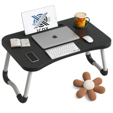 Imagem de Mesa Notebook Portátil Dobrável Cama e Sofá, Mesa de colo Portátil com Suporte para Celular Tablet Porta Copos Home Office (Preto)