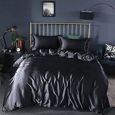 Imagem de Conjunto de capa de edredom macio de cor sólida, 2 fronhas, capa de edredom reversível, capa de edredom de luxo (tamanho: 200 x 230 cm (79 x 91 polegadas) Cor: preto)