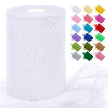 Imagem de JeogYong Rolos de tecido de tule branco 15 cm por 100 metros tecido de malha de poliéster fita de tule para saias tutu, embrulho de presente, decoração de aniversário/festa/casamento, artesanato faça