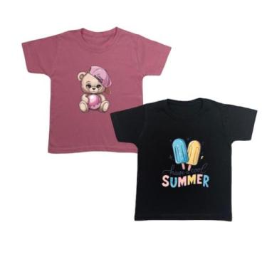 Imagem de Blusa Infantil Menina Kit 2 T-shirt Oferta Tendência Bloguer - CAMARIM