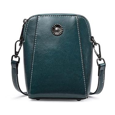 Imagem de Yohora Bolsa feminina de ombro de couro legítimo, bolsa transversal pequena para celular, Azul, Small