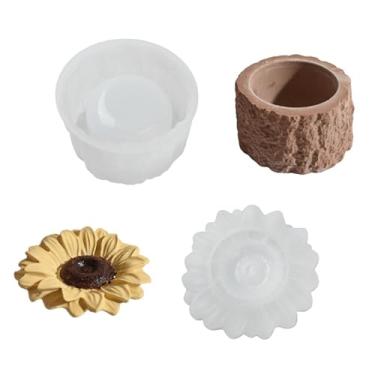 Imagem de UR URLIFEHALL 1 conjunto de molde de vela de girassol de silicone com molde de cilindro de toco de árvore para suporte de vela, enfeite de aromaterapia, decoração de mesa e festa