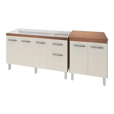 Imagem de Armário Cozinha Gabinete Pia De 140 cm Camile Com Balcão Multiuso Micr