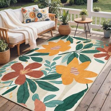 Imagem de GENIMO Tapete para área interna e externa, 20 x 25 cm, lavável à máquina para pátio, impermeável, antiderrapante, fácil de limpar, tapete floral para área externa, para sala de estar, quarto, trailer
