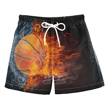 Imagem de Calção de banho infantil Flaming American Basketball Boys Short de banho de secagem rápida para meninos