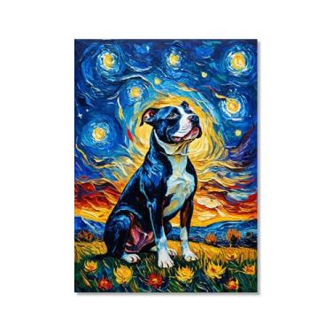 Imagem de Pintura a óleo floral colorida abstrata Van-Gogh Dog Starry Night Pôster em tela de arte de parede impressões engraçadas de animais para decoração de casa e sala de estar (SKU9,20,3x30,5 cm = (20 x 30
