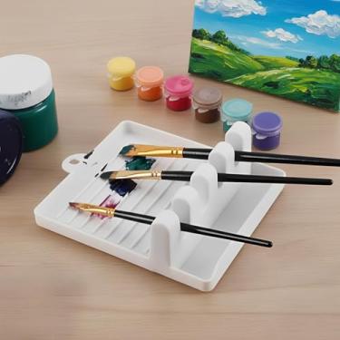 Imagem de Suporte de pincel de pintura com 4 compartimentos – bandeja organizadora de escova de tinta, suporte de pincéis de artesanato para mesa de escritório