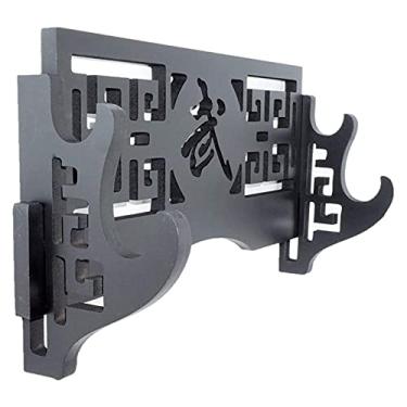 Imagem de U5GAAALPPQ9 Acessórios de mesa, placa de densidade, montagem na parede, espada, Katana, suporte feito de madeira, suporte de espada samurai (2 andares) Suporte de espada