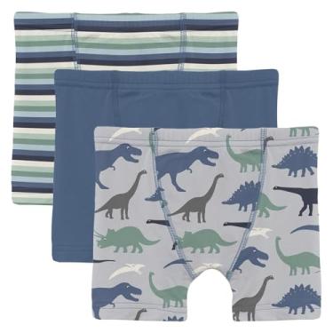 Imagem de Kickee Pants Conjunto de 3 cuecas boxer estampadas para meninos (criança pequena), listra jeans/Denim/Dove Dino Museum