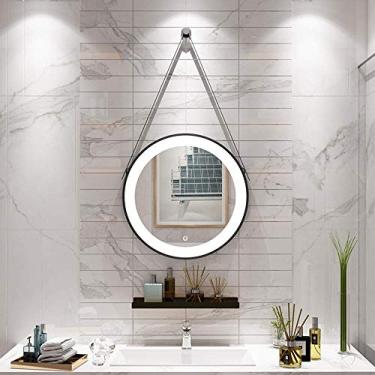 Imagem de Espelho Montado na Parede Banheiro Led Toque com Luz Hotel Iluminado Redondo Decorativo Maquiagem Ouro 40 cm (Preto 40 cm)