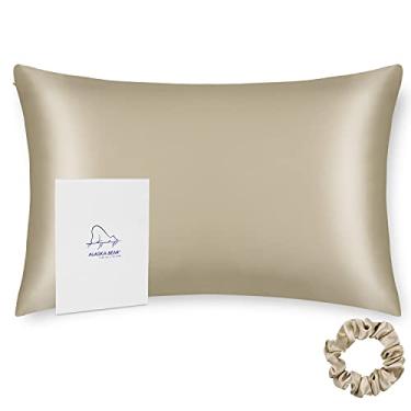 Imagem de Fronha de seda tamanho padrão ALASKA BEAR conjunto de presente de seda de cor aleatória para dormir de beleza (1, bege)