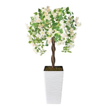 Imagem de Goldshire Árvore de cerejeira artificial de 1,5 m, árvore floral falsa com plantador branco, planta de topiaria decorativa, para decoração de varanda de casa em ambientes externos