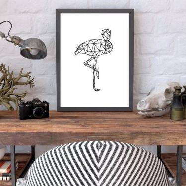Imagem de Quadro Decorativo Flamingo Geométrico Moldura Preta 24X18Cm