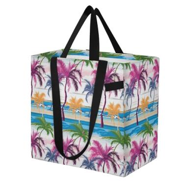 Imagem de SEHANY Sacola reutilizável de folhas de palmeira com alças reforçadas, bolsa de compras de lona dobrável à prova d'água de grande capacidade para viagem, cozinha, praia