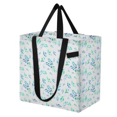 Imagem de SEHANY Sacolas de compras reutilizáveis de folhas verdes com alças reforçadas, bolsa de compras de lona dobrável à prova d'água de grande capacidade para viagem, cozinha, praia