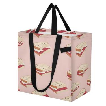 Imagem de SEHANY Delicious Fastfood Sacolas de compras reutilizáveis com alças reforçadas, bolsa de compras de lona dobrável à prova d'água de grande capacidade para viagem, cozinha, praia
