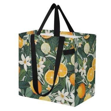 Imagem de SEHANY Sacolas de compras reutilizáveis de verão limão com alças reforçadas, bolsa de compras de lona dobrável à prova d'água de grande capacidade para viagem, cozinha, praia
