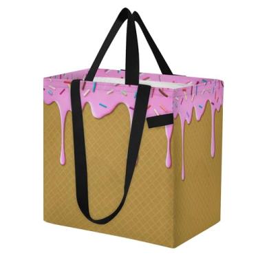 Imagem de SEHANY Sacolas de compras reutilizáveis de sorvete de verão com alças reforçadas, bolsa de compras de lona dobrável à prova d'água de grande capacidade para viagem, cozinha, praia