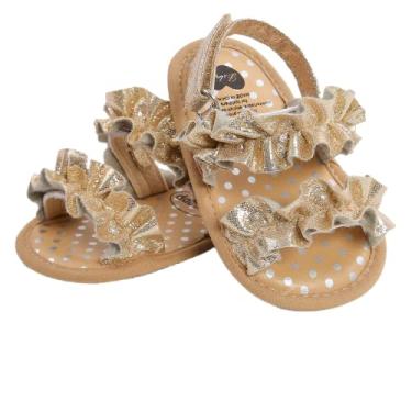 Imagem de Ohwawadi Sandálias para bebês meninos meninas sola macia verão vestido de casamento sapatos rasos sandália praia recém-nascido berço sapatos primeiros andadores, A10/Bege, 12-18 Meses