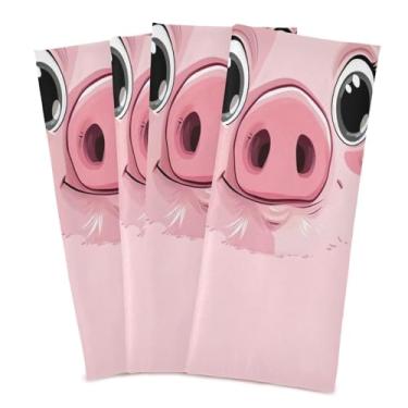 Imagem de Wassud Toalhas de cozinha de porco fofo toalhas de prato de cozinha pacote com 4 panos de prato macios com laço para pendurar toalha de mão super absorvente de secagem rápida toalhas de chá de mesa