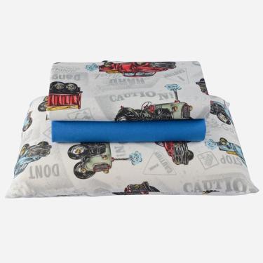Imagem de Jogo Cama Lençol Infantil Malha Soft 3 Peças Carros Azul