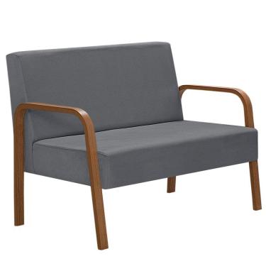 Imagem de Poltrona 2 Lugares Jade Braço Madeira Suede Grafite