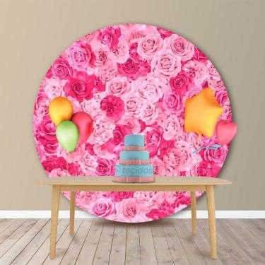 Imagem de Painel Redondo em Jacquard Estampado Floral Rosa e Pink, 2,00