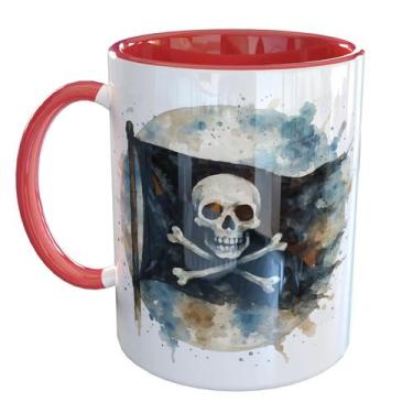 Imagem de Caneca Porcelana Pirata Bandeira - Pense Canecas, Vermelho