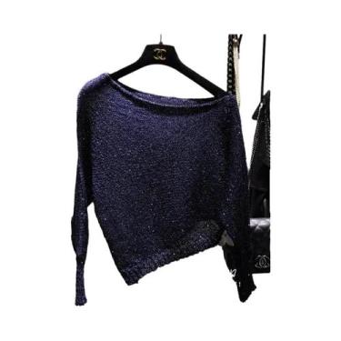 Imagem de Casaco Feminino Sexy De Tricô Com Lantejoulas E Ombros Vazados  Suéter