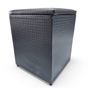 Imagem de Puff Baú Banqueta Quadrado Cubo Decorativo Courino E Suede Cinza Escuro Traçado Courino