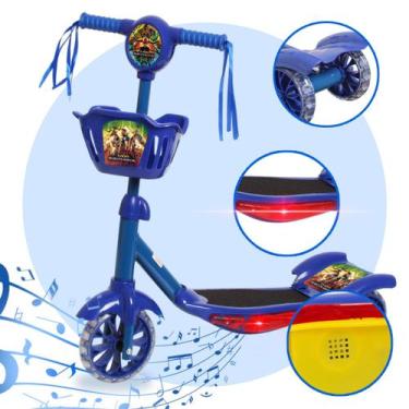 Imagem de Patinete Infantil 3 Rodas Azul Com Som Luz LED Personagem - Toys 2U