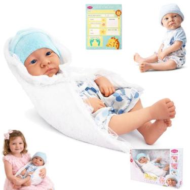 Imagem de Boneco Reborn Menino Fofo Grande Macio Acessorio Vinil Azul - Bambola