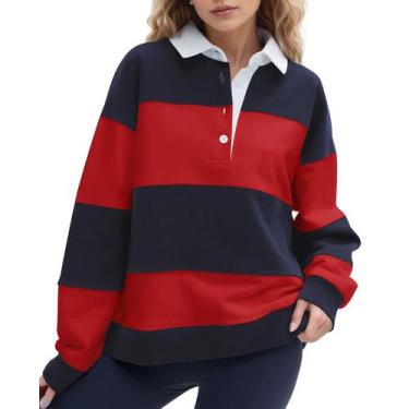 Imagem de Moletom polo feminino SHBECYDE listrado colorido em bloco de tamanho g