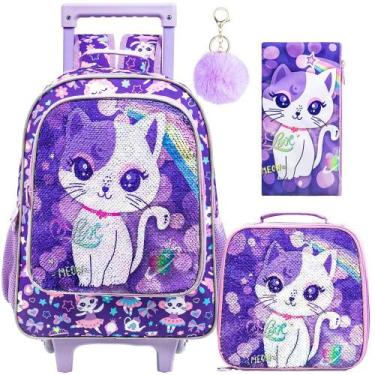 Imagem de Mochila Escolar Infantil KLFVB com Rodinhas, Lancheira e Estojo para M