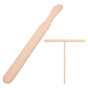 Imagem de HEMOTON 1 conjunto de espátula e espátula de panqueca e espátula, tamanhos convenientes para se ajustar a qualquer fabricante de panela de crepe| Construção em formato de madeira de faia