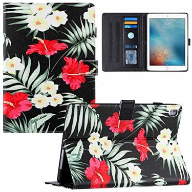 Imagem de KYJX Capa para tablet iPad 9,7 polegadas, capa fina de couro PU com suporte de seda para iPad 5/iPad 6/iPad 7/iPad 8 (flores pretas)