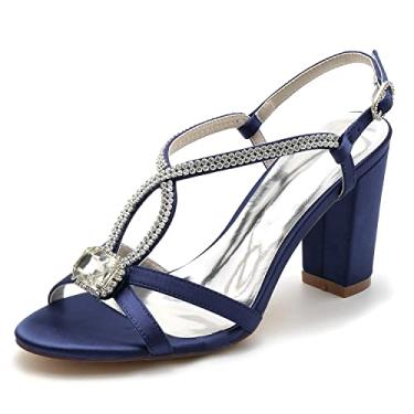 Imagem de Sapatos nupciais femininos de cetim Peep Toe Peep Toe Salto alto marfim sapatos sapatos sociais 36-43,Dark blue,6 UK/39 EU